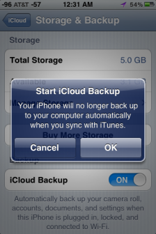 Start iCloud Backup iPhone Screen Shot